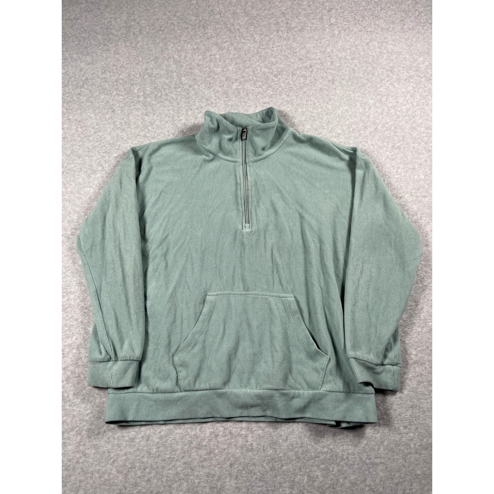 Marc New York Pullover Women M Sage Green Corduroy Quarter Zip Kangaroo Pocket